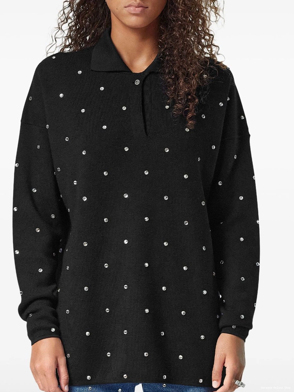 Affordable Versace Women stud-embellished polo shirt 0714